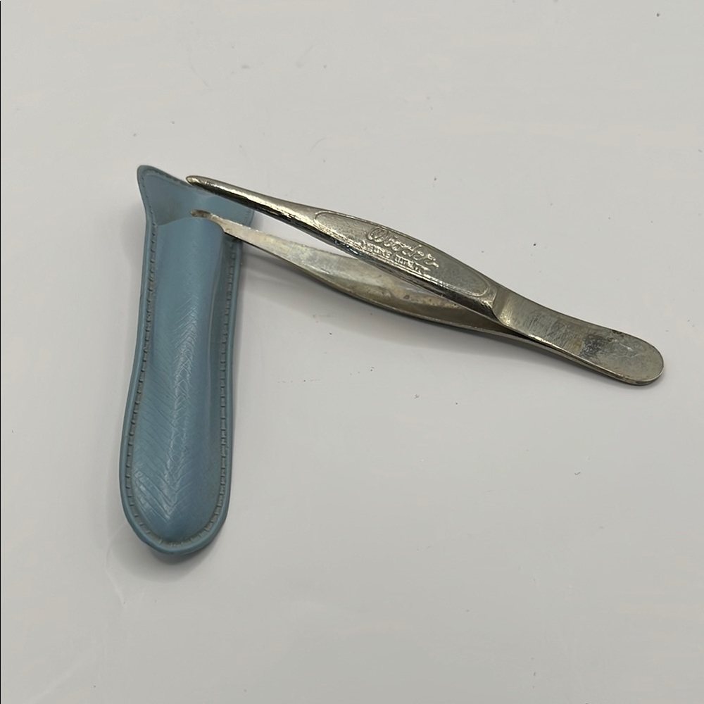 Silver Tweezers with Blue Case